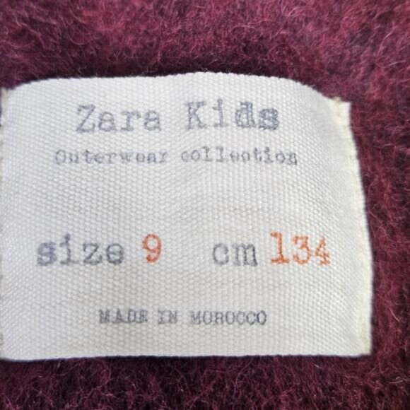 Zara Girls 9 Peacoat Burgundy Wool Mohair Alpaca Preppy Winter Coat EU 134cm - Picture 10 of 15